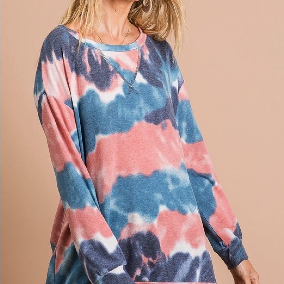 BiBi Tie Dye French Terry Pull Over with Front Stitching Detail - Picture 11 of 12